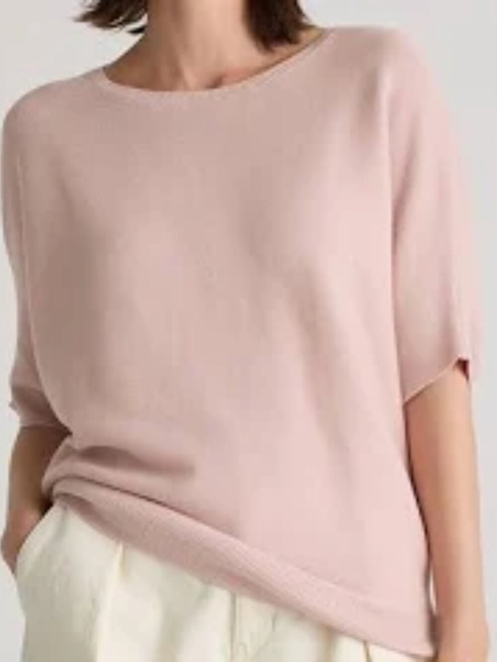 Quince Lightweight Cotton Cashmere Link Stitch Dolman Sweater SZ XL Blush NWOT